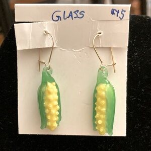 Glass Corn Cob Earrings on Goldtone Earwires- Perfect for Picnic or Bar-b-que!